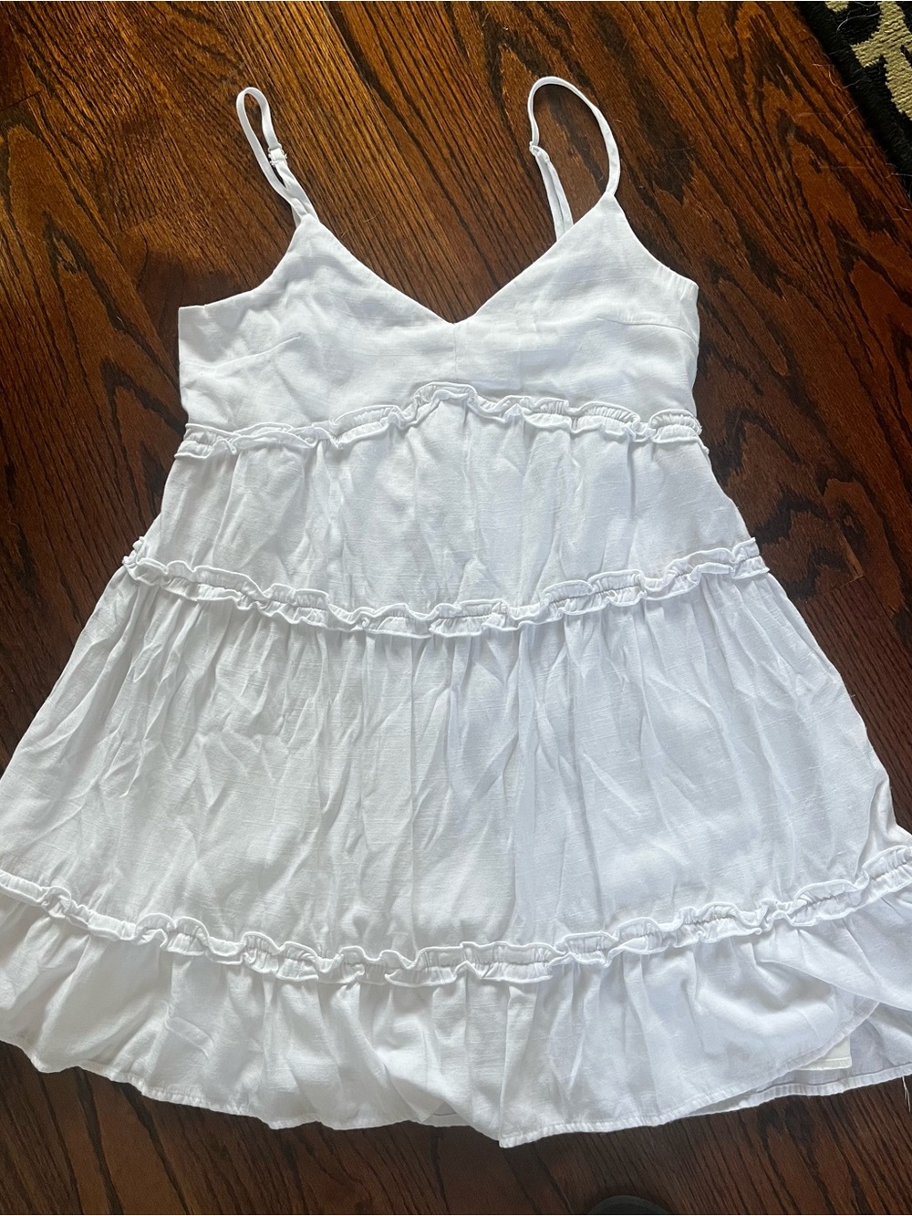 White Ruffled Tiered Spaghetti Strap Mini Summer Sun Dress M